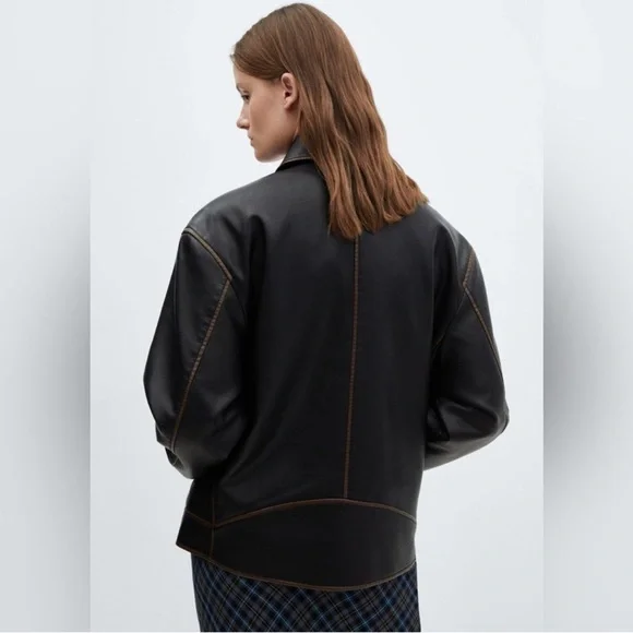 Mango Napoli oversized, worn leather jacket XS NWOT - Picture 8 of 10